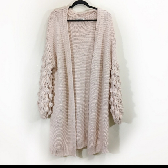 Simply Couture Bubble Knit Pom Pom Sleeve Cardigan - Picture 2 of 4